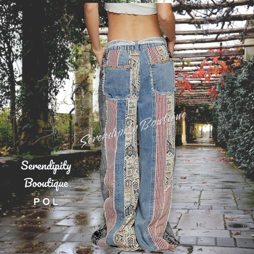 Boho Grunge Street Punk Denim Extreme Oversized Raw Edge Distressed Jeans - Picture 8 of 13